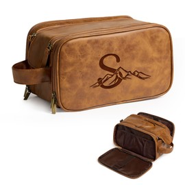 Janhavi Customized Gifts for Men, Waterproof Travel size Toiletries Bag, Makeup Organizer, Mens Toiletry Travel Bag, Men's Accessories, Travel Essentials for Men (Brown S)