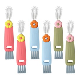 3 in 1 Cup Lid Cleaning Brush Set for Bottle Gap Tight Spaces Cup - Multifunctional Cleaning Brush Portable Crevice Cleaning Tools - Cup Mouth Scrubber Cup Lid Cleaner with Flower Design (6PCS)