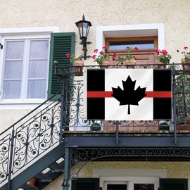 3×5 FT Black Canada Thin Red Line Flag,Large Canadian Fireman Life Important Decor,Honoring Firefighter Lives,Fire Man Fighter Double Side Digital Printed 150D Polyester Banner With Canvas Header Brass Grommet For Outdoor Indoor Parade Car