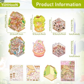 6 Sets DIY 3D House Stickers, 2 Sizes 3D Sticker Scene with Tweezers, Cartoon Miniature Scene Stickers Make Your Own Warm Home Cute Stickers Scrapbook Stickers Funny Sticker for Adults