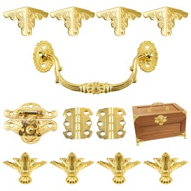 MOROBOR Gold Jewelry Box Antique Lock Latch Hasp Hinges Handle Box Corner Protectors Kit for DIY Jewelry Box, Wood Case Jewelry Chest Storage Box Feet Leg Corner Protector, Box not Included