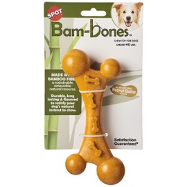 SPOT Bam-Bones Nubby Bone - Made with Strong Bamboo Fiber, Durable Long Lasting Chew Toy for Light to Moderate Chewers for Dogs & Teething Puppies Under 40lbs, 7in Allergen Free Peanut Butter Flavor