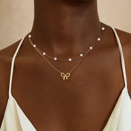 KummerSaprk Bow Necklace Silver Necklace for Women Trendy Bow Pendant Charm Necklaces Dainty Gold Bowknot Choker Necklaces Jewelry Gifts Valentines Day Outfit Women