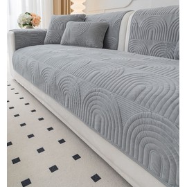 vctops Velvet Plush Couch Sofa Cover Geometric Quilted Sectional Couch Covers Non Slip Fluffy Soft Sofa Slipcover for Dogs, Children, Pets Furniture Protector (Grey,28"x70")
