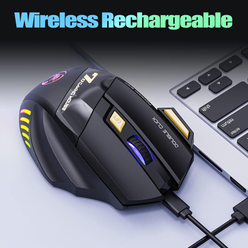 VEGCOO Wireless Gaming Mouse, Rechargeable Silent Wireless Mouse with 4800
