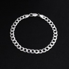 Treasure Bay Mens Women's 925 Sterling Silver Chain Bracelet - 6.2mm Curb Chain Length 18.5cm, 19.5cm, and 21cm (21, Centimetres)