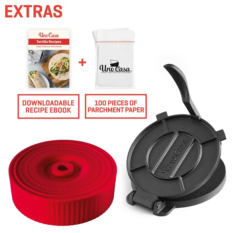Uno Casa Cast Iron Tortilla Press 8 Inch with Tortilla