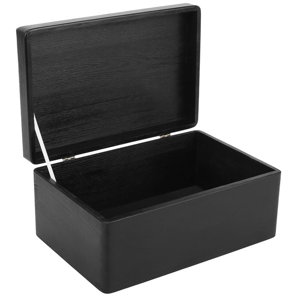 Creative Deco Large Black Wooden Storage Box | 30 x 20 x 14 cm (+/-1 cm) | with Hinged Lid | Gift Box for Christmas Xmas Kitchen Storage | Wood Keepsake Memory Craft Chest
