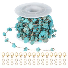 PATIKIL Copper Jewelry Chain, 16Ft Turquoise Blue Natural Stone Link Cable Chains for Necklace Earring Bracelet Findings Jewelry Making Trucker Hat Chains, Gold/Turquoise Blue
