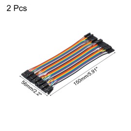 MECCANIXITY Female to Female 40Pin Breadboard Jumper Wire 2.54mm Pitch Ribbon Cable 15cm Long Electronics Breadboard Ribbon Cables for Breadboard Electronic Projects Pack of 2