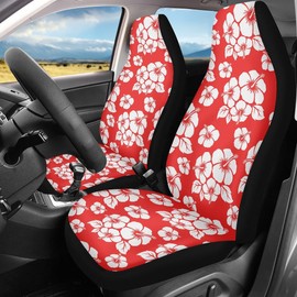 Car Seat Cover Red White Flower Front for Cars, Easy to Install Cover Set, Accessories Auto Trucks Van SUV,2 Packs