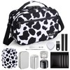 BOYISTARG Large Cosmetic Organization Bag with 11 Small Items, Portable Cosmatic Makeup Storage Case with Combination Lock For Home and Travel,(Cute Cow Print) Black and white