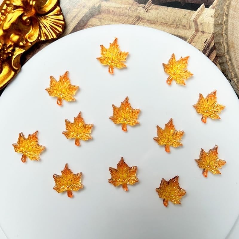 200Pcs Fall Nail Charms Autumn Maple Leaf Nail Rhinestones Flat