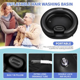 Portable Inflatable Hair Washing Basin for Bedridden - Wash Hair in Bed with Inflatable Shampoo Bowl.For Elderly,Disabled,Injured,Ideal Inflatable Sink for Locs Detox (Black, 18in Inner)