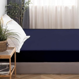 Shreem Linen Zippered Queen Fitted Sheet fits 10" Mattresses, Ultra-Soft 1800 Microfiber, Fully Enclosed Zipper Mattress Cover, Navy Blue