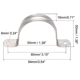 sourcing map 50mm(2") Rigid Pipe Strap, 2 Holes 304 Stainless Steel Tension Tube Clip Clamp 4pcs