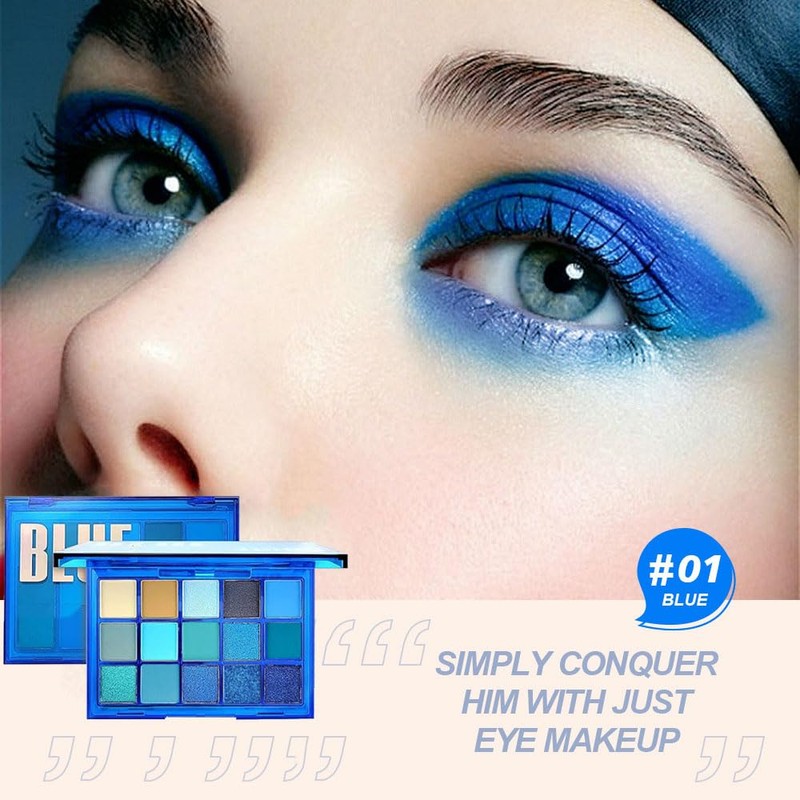 15 Colors Blue Eyeshadow Palette - Glitter Blue Eye shadow/Navy