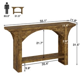 Tarnorci 55 Inches Console Table,2 Tier Farmhouse Entryway Table,Narrow Wood Accent Tables with Storage Shelves for Living Room,Entrance,Hallway,Foyer (Brown)