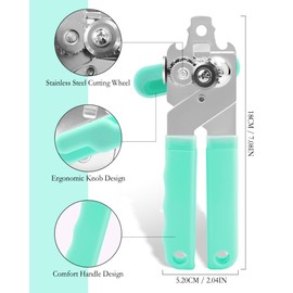 YAKAUEI Can Opener Manual Smooth Edge Heavy Duty Stainless Steel Hand Can Opener with Comfort Ergonomic Handles & Knob, Multifunctional Easy Can Bottle Openers for Seniors, Camping, Kitchen (Blue)