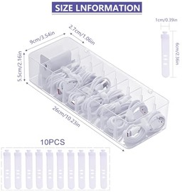 Organizador de Cables con 10 Bridas,Caja Organizadora Electrónica para Encimera Organizador de Escritorio de Plástico Transparente de Cables para Auriculares, Cargador, Cable de Datos