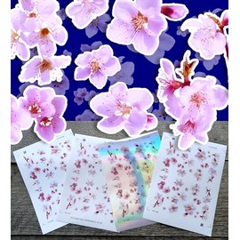 Stickers Pack (Over 150 Stickers) Gorgeous Watercolour Cherry Blossom Flowers Vintage Styled Small Vinyl Stickers White Hologram Transparent