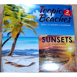 Jot 12 Month 2026 Wall Calendar Tropical Beaches  24" X 12" Sunsets Mini 12" X 6"