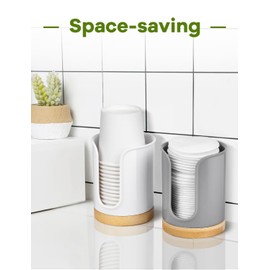 Bathroom Cup Dispenser - Small Cup Holder for Dixie 3 oz Bathroom Cups, Mouthwash Cups, 3 4 Ounce Cup Dispenser - PC/Bamboo, White, Pack of 1