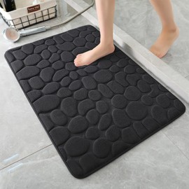 YIHOUSE Memory Foam Bath Mat Cobblestone Bathroom Rug Non Slip Washable Bathroom Mats Super Absorbent Bathroom Floor Mats(24" x 36",Black)