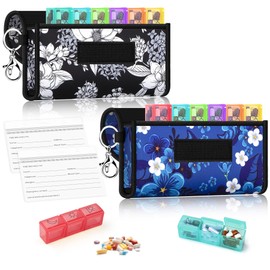 Aatacas 2 PCS Pill Organizer Cases, Weekly Travel Pill Case Medication Reminder,for 3 Times A Day, 7 Days a Week-includes Printed Neoprene Carrying Case & A PVC Vaccine Card Protectors