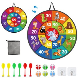 SUNYOK Velcro Dartboard Children's Double-Sided Dart Game Animal Velcro Ball Game with 6 Sticky Balls 6 Arrows and 2 Hooks Throwing Game for Boys Girls Christmas Indoor Outdoor Play