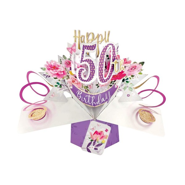 Flowers 50th Birthday Pop-Up Greeting Card Original Second Nature 3D Pop Up Card