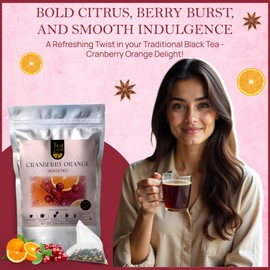 Tealeaf & Co. Cranberry Orange Black Tea Bags Blended with Fresh Herbs and Spices - Organic Black Tea Bags with Orange Peel, Star Anise & Hibiscus - Low Caffeine - Gluten Free - 50 Teabags