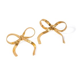 QLYOVWE Gold Statement Bow Earrings for Women Cute Sparkly Earrings Dainty Ribbon Bow Earrings Gold Snake Bone Chain Knot Tassel Earrings Wedding Statement Bowknot Jewelry Christmas Gift (Short Gold)