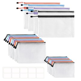 20-Piece Plastic Wallets Zip Lock Folders, Waterproof Zipper Document Pouch Set Including 4X A4, 8X A5 & 8X A6, Ideal for Home, School & Office