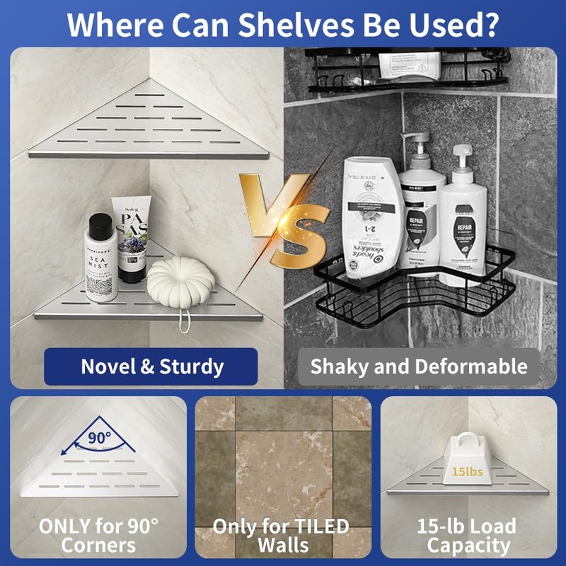 Bernkot Corner Shower Shelf 304 Stainless Steel, Recessed Corner Shelves