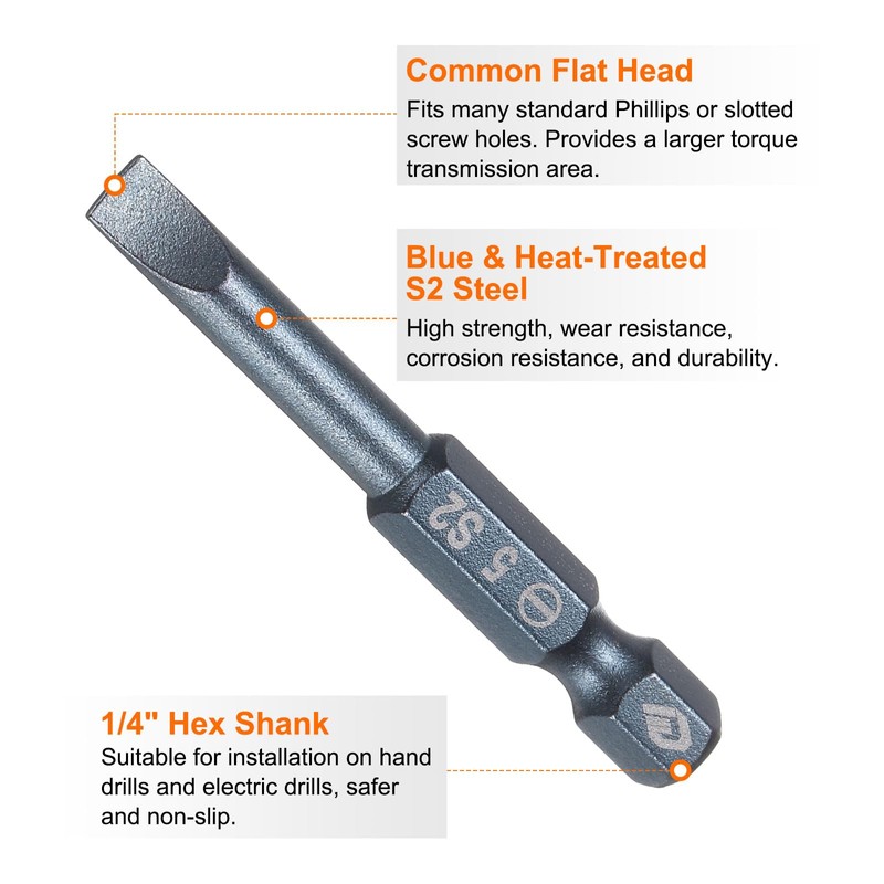 HARFINGTON 5pcs SL5 Magnetic Slotted Screwdriver Bits 5mm S2 Steel