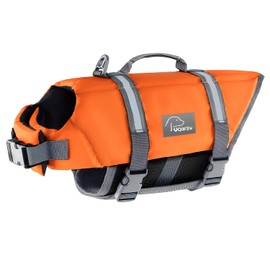 Voarge Dog Life Vest, Swimming Float Jacket Adjustable, Dog Life Jacket for Small, Medium, Large Dogs with Rescue Handle Flotation Vest (Orange, XL)