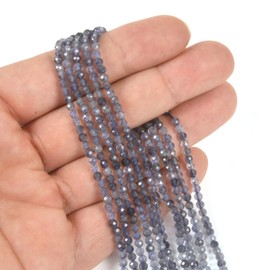 Justinstones Cuentas sueltas de gemas de iolita facetada redondas de 3 mm en tira de 39,4-40,6 cm para hacer joyería DIY