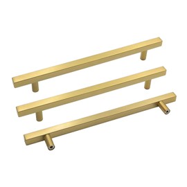 goldenwarm 15 Pack Drawer Pulls Gold Cabinet Hardware - LS1212GD192 Brushed Brass Cabinet Pulls Square Dresser Drawer Handles 7-1/2in Hole Spacing 10in Length Door Knobs