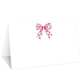 Cherry Pink Bow Place Cards, Set of 25 Tent Name Cards for Table Setting, Food Label for Wedding, Baby Shower, Birthday Dinner Party Supplies -017