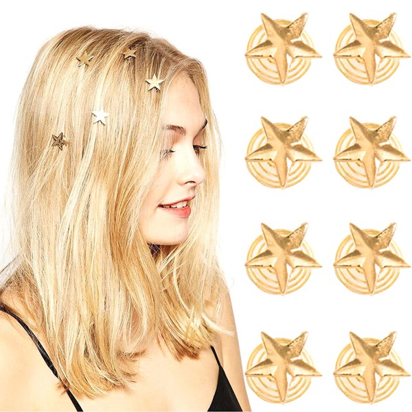 NAISKA 8PCS Gold Star Hair Accessories Spiral Hair Pins Wedding Hair Clips Bridal Headpieces Decoration Dreadlock Accessories Loc Hair Jewelry for Women Braids