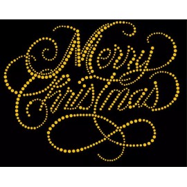Unbranded 9" x 7" GOLD Merry Christmas iron on rhinestone transfer applique bling patch