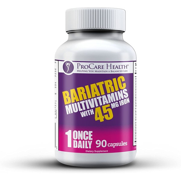 Bariatric Once-A-Day Multivitamin 90 Ct Capsule-45mg Iron Made for Gastric Bypass Sleeve WLS Surgery
