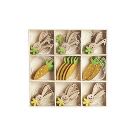 Heitmann Deco Wooden Easter Hanging Pendant, Rabbits and Eggs, Easter Decoration, Spring Decoration, 36 Pieces