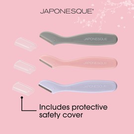 JAPONESQUE Mini Touch Up Razors - Travel Size Dermaplaning Tool Set - 3 Piece Mini Travel Razor Kit, One Blade Fixed Dermaplane Razor For Women