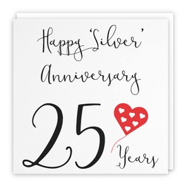 Hunts England - 25th Wedding Anniversary Card - Happy Silver Anniversary - 25 Years - Red Heart Collection
