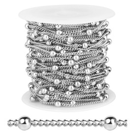 [33 FT] Stainless Steel Satellite Chain Roll for Jewelry Making 2mm 304 Stainless Steel Satellite Ball Beaded Cable Link Chains Bulk Spool for DIY Craft Jewelry Making