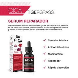 Serum Reparador 30 ML Cica Tigergrass con Acido Hualurónico y Niacinamida, Hidratante que regenera la piel dañada y reduce las rojeces. vegano. Vit Vi