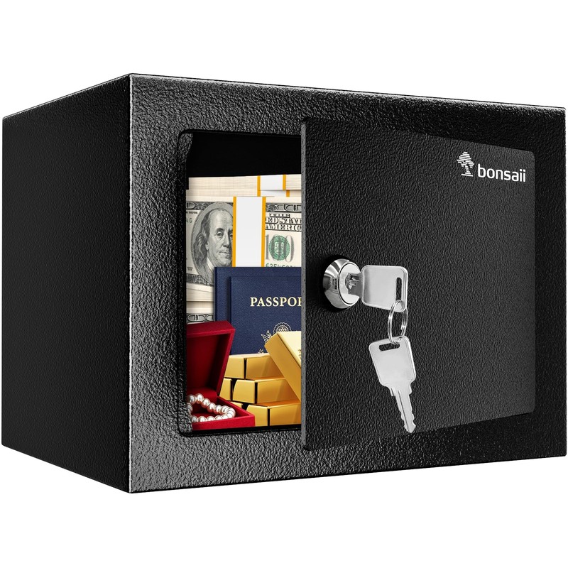 Bonsaii Safe Box with Key Lock, Steel Security Lock Box,