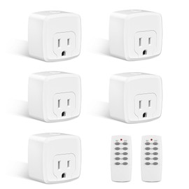 HBN Remote Control Outlet with 100FT RF Signal, Wireless On Off Switch Plug for Household Appliances, Battery Included, 15A/1875W(5 Outlets + 2 Remotes)